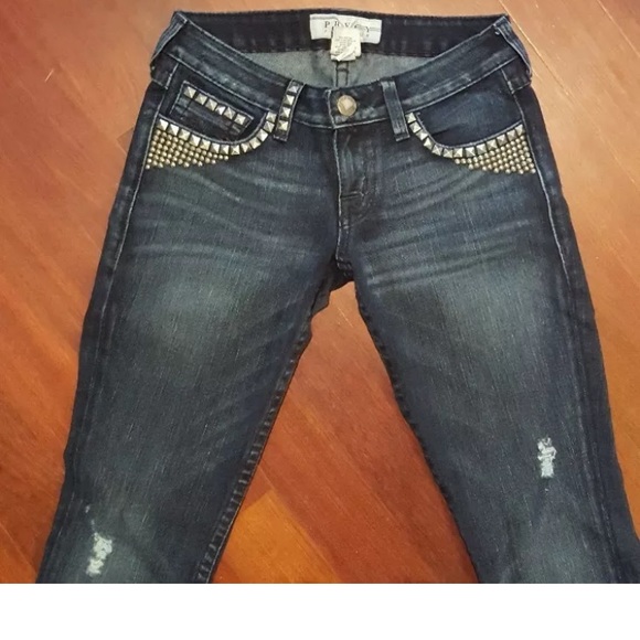 PRVCY Skinny Jeans Studs Blue Flap Pocket Chelsea Size 25 Distressed - Picture 1 of 8